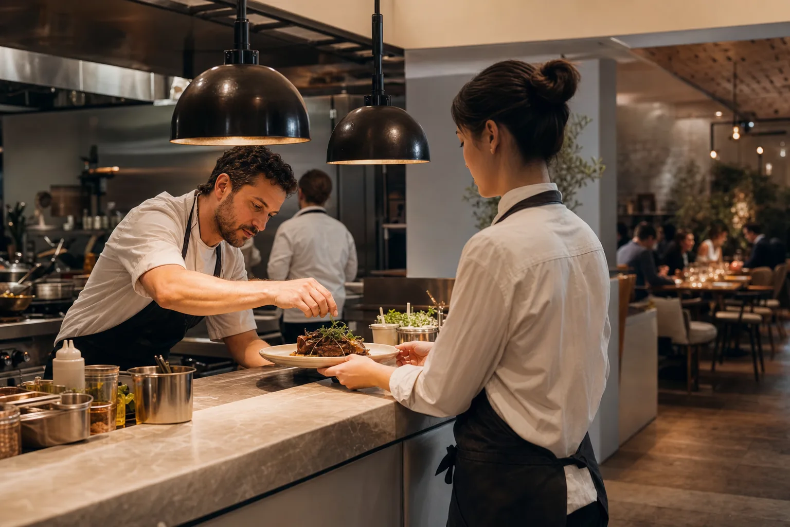 Restoranlar alanındaki çalışma akışını gösteren editoryal sahne